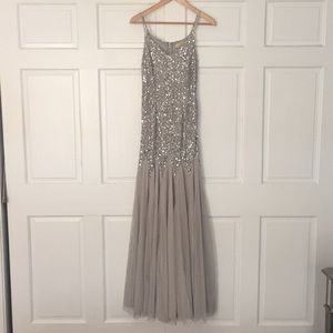 maya fishtail maxi dress silver